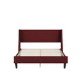 Full Size Bedframe Upholstered Bed Frame Platform, Non Adjustable Headboard Linen Fabric Headboard Wooden Strip Support No Box Spring Easy Assembly Mattress Base, Orange Full Red Bedroom Metal & Wood