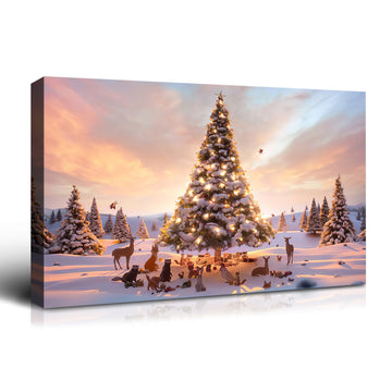 Framed Canvas Wall Art Decor Painting For Chrismas, Lighted Pine Tree At Night Chrismas Gift Painting For Chrismas Gift, Decoration For Chrismas Eve Living Room, Bedroom Decor 2418 Thickness1.5Inch Rectangle Framed Multicolor Christmas Oversized 41In