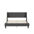 Queen Size Bed Frame Upholstered Bed Frame Platform ,Non Adjustable Headboard Linen Fabric Headboard Wooden Slats Support No Box Spring Needed Easy Assembly Mattress Foundation, Light Gray Queen Dark Gray Metal & Wood