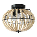 Beaded Fan Lamp Wood Beaded Chandelier Oak White White Modern Iron