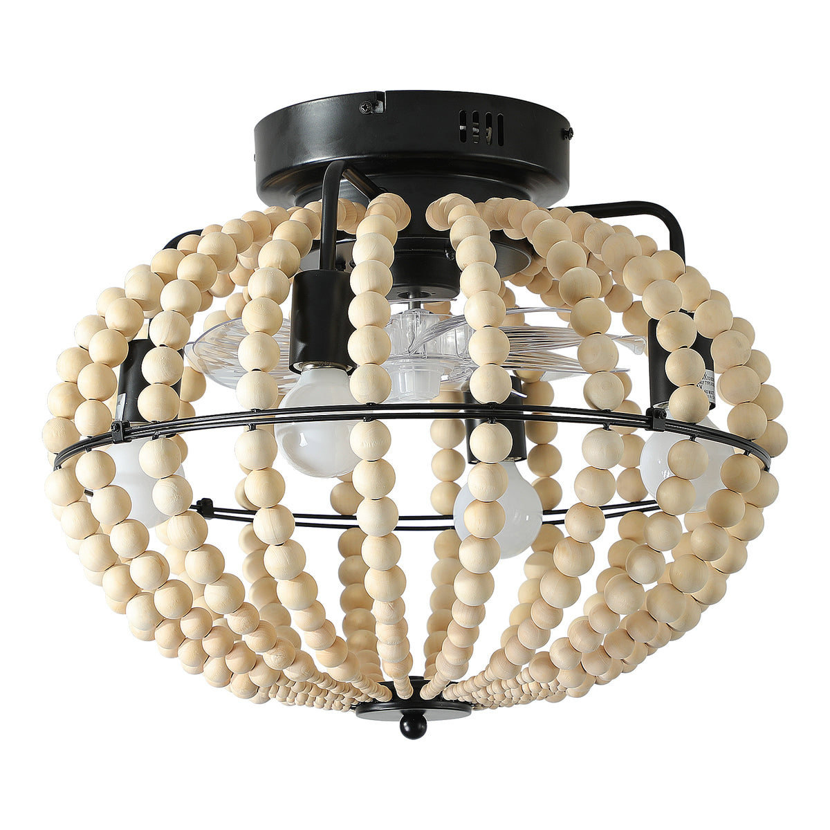 Beaded Fan Lamp Wood Beaded Chandelier Oak White White Modern Iron