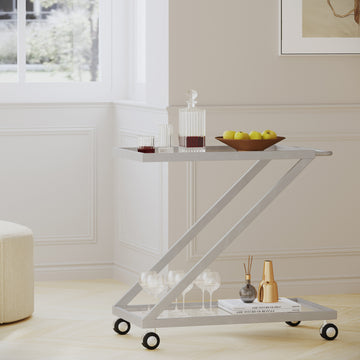 Bar Cart Silver Glass Metal