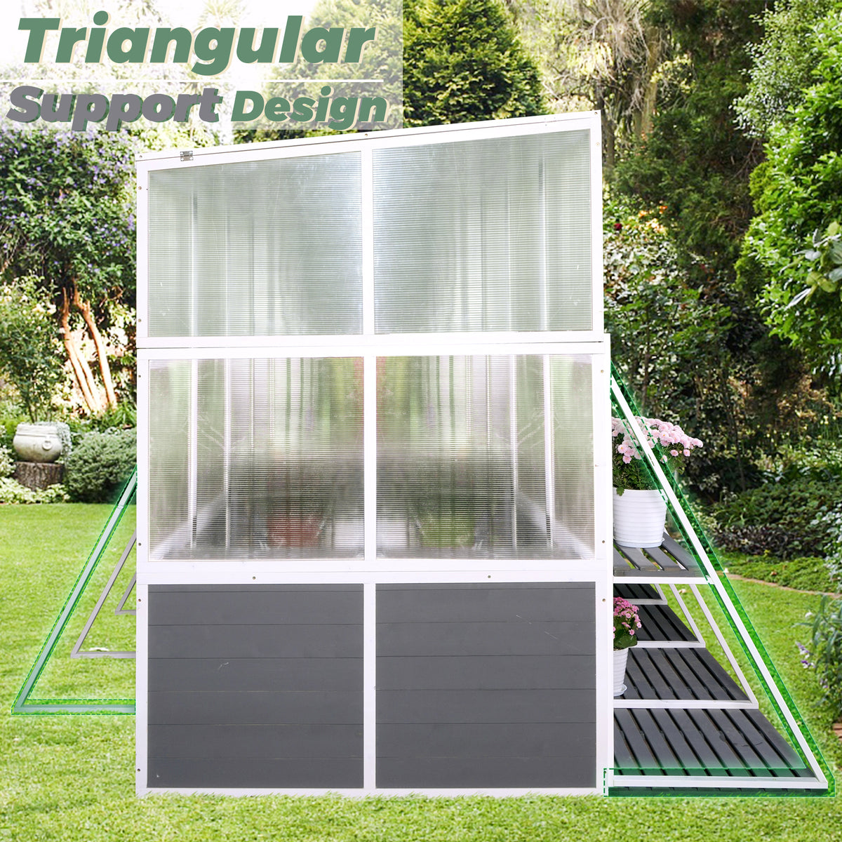 Greenhouse, Wooden Lean To Greenhouses For Outdoors, Heavy Duty Walk In Green House For Outside Winter, Large Hot House For Sunroom Storage Shed, Garden, Backyard 103.9''X98.4''X77.6'' White Gray Weather Resistant Frame Garden & Outdoor Wood Glass