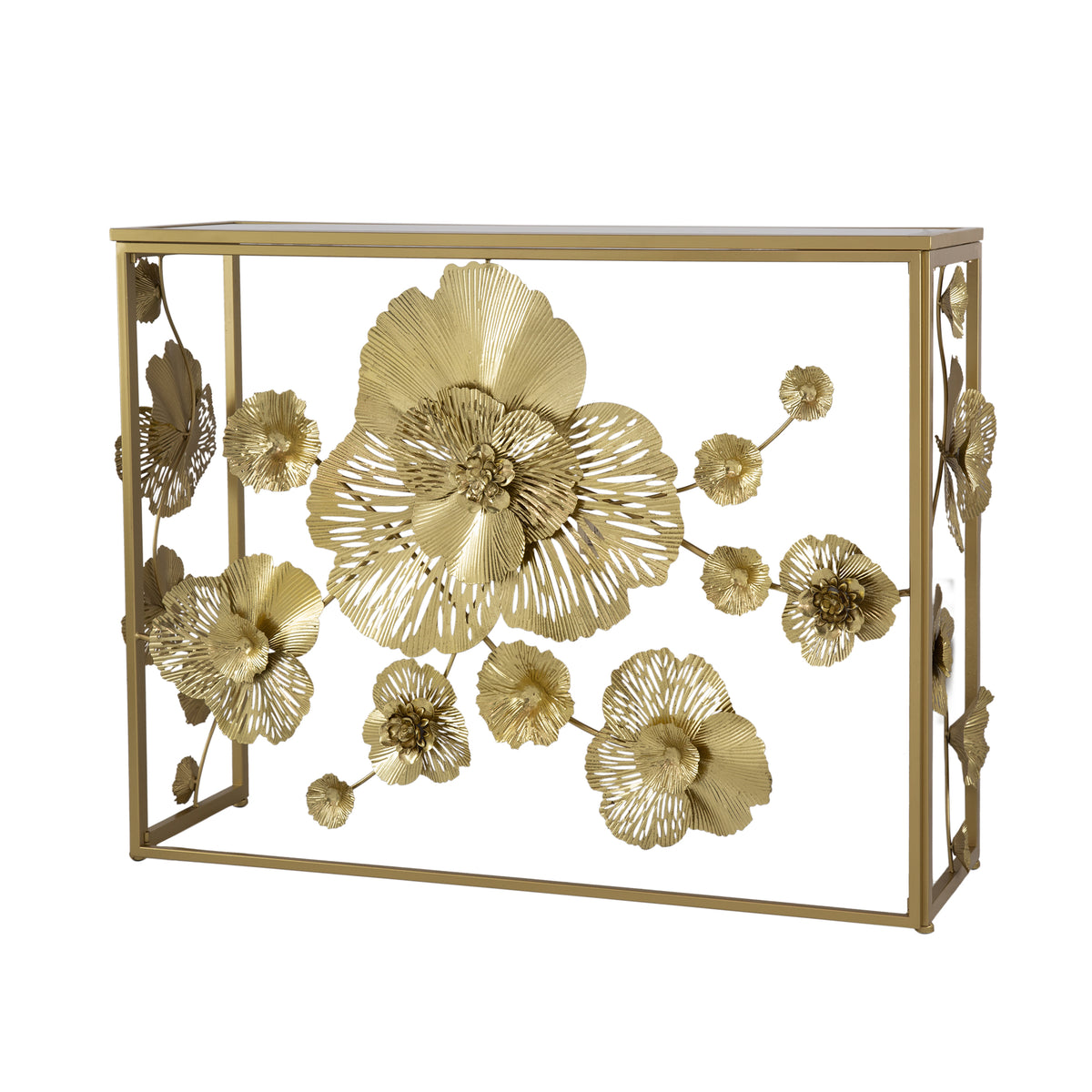 39.5" X 12" X 30.5" Gold Console Table With Mirrored Glass Top, Modern Entryway Table For Living Room Foyer Entryway Gold Iron