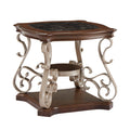 End Table, Marble Paper Top, Mdf With Brich Middle Shelf, Powder Coat Finish Metal Legs. 26.2