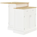 Kitchen Island With Storage Cabinet And 2 Level Rubber Wood Tabletop, Island Table With Adjustable Shelves And Drawers, White White Engineered Wood