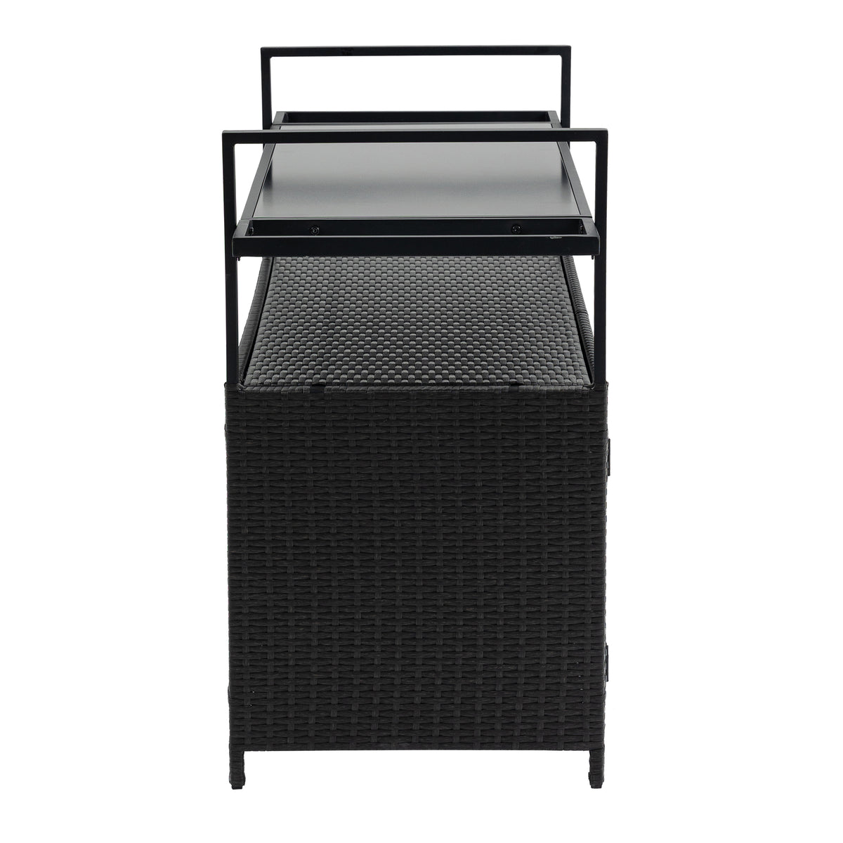 Outdoor Wicker Bar Cart, Patio Wine Serving Cart W Wheels, Rolling Rattan Beverage Bar Counter Table W Glass Top For Porch Backyard Garden Poolside Party, Black No Black Garden & Outdoor Steel
