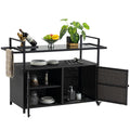 Outdoor Wicker Bar Cart, Patio Wine Serving Cart W Wheels, Rolling Rattan Beverage Bar Counter Table W Glass Top For Porch Backyard Garden Poolside Party, Black No Black Garden & Outdoor Steel