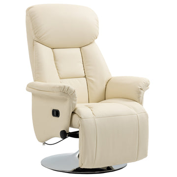 Manual Recliner Chair For Adults, Adjustable Swivel Recliner With Footrest, Padded Arms, Pu Leather Upholstery And Steel Base For Living Room, Cream White Cream White Pu Leather