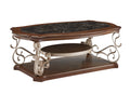 Cocktail Table, Marble Paper Top, Mdf With Birch Veneer Middle Shelf And Bottompowder Coat Finish Metal Legs. 52