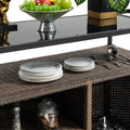 Outdoor Wicker Bar Cart, Patio Wine Serving Cart W Wheelsrolling Rattan Beverage Bar Counter Table W Glass Top For Porch Backyard Garden Poolside Party, Light Brown Light Brown Garden & Outdoor
