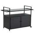 Outdoor Wicker Bar Cart, Patio Wine Serving Cart W Wheels, Rolling Rattan Beverage Bar Counter Table W Glass Top For Porch Backyard Garden Poolside Party, Black No Black Garden & Outdoor Steel