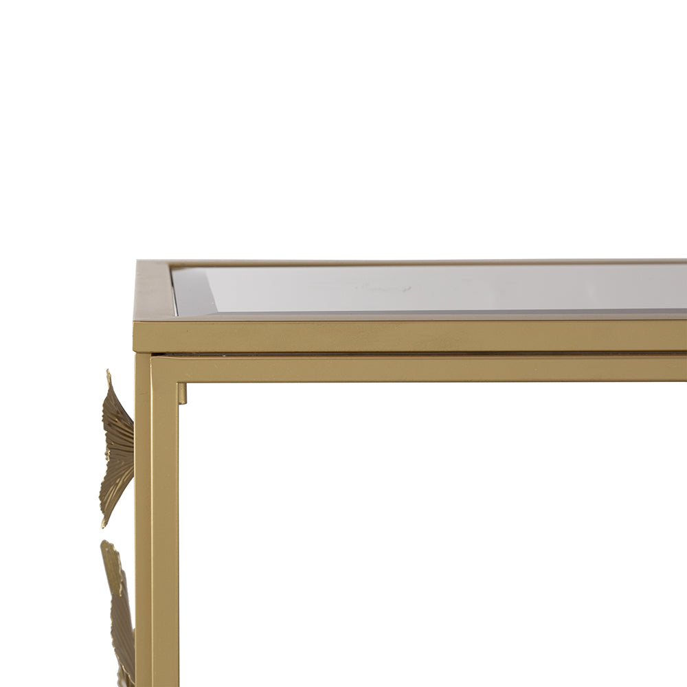 39.5" X 12" X 30.5" Gold Console Table With Mirrored Glass Top, Modern Entryway Table For Living Room Foyer Entryway Gold Iron