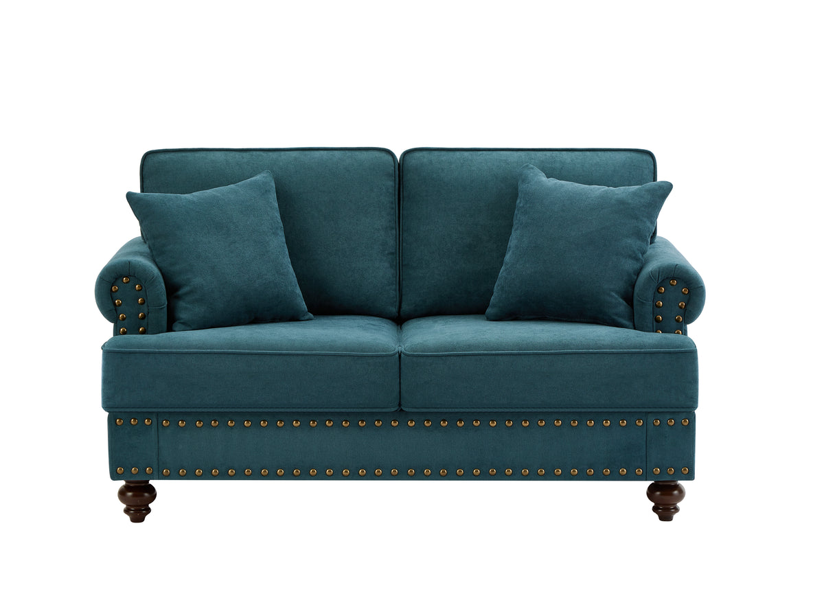 Modern Sofa For Living Room,61" Green Chenille Sofa Couch, Sectional Beautiful Seat Sofa Couch With Brown Legs, Upholstered Sofa For Apartment Bedroom Home Office Lake Green Brown Wood Primary Living Space Soft Cushion Back American Design Rolled Arms