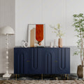 Modern Blue Lacquered 4 Door Wooden Cabinet Sideboard Buffet Server Cabinet Storage Cabinet, For Living Room, Entryway, Hallway, Office, Kitchen And Dining Room Lacquered Blue Adjustable Shelves Mdf