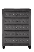 Sophia Modern Style Crystal Tufted Upholstery 5 Drawer Chest Finished With Velvet Fabric Made With Wood In Gray Gray Bedroom Contemporary,Modern Acacia Solid Wood Mdf Wood