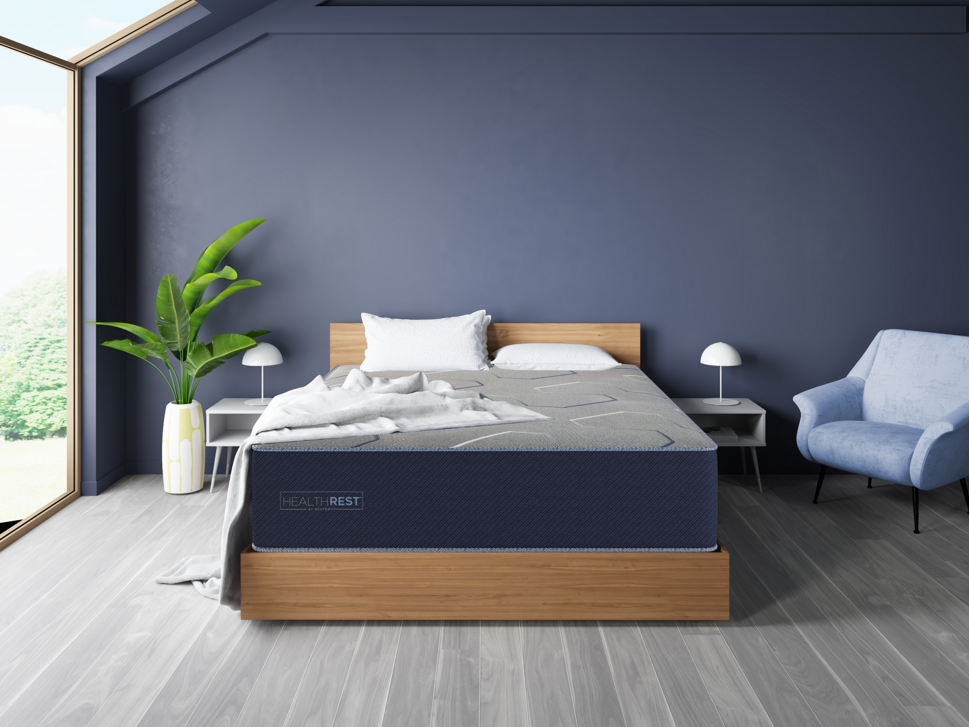 Healthrest By Restonic Polarbreeze Plush, Full Navy Blue Steel Foam