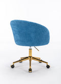 Hengming Golden Foot Office Chair, Modern Armchair, Height Adjustable, Rotary Cosmetic Chair, For Bedroom,Set Of 1 Blue Wool