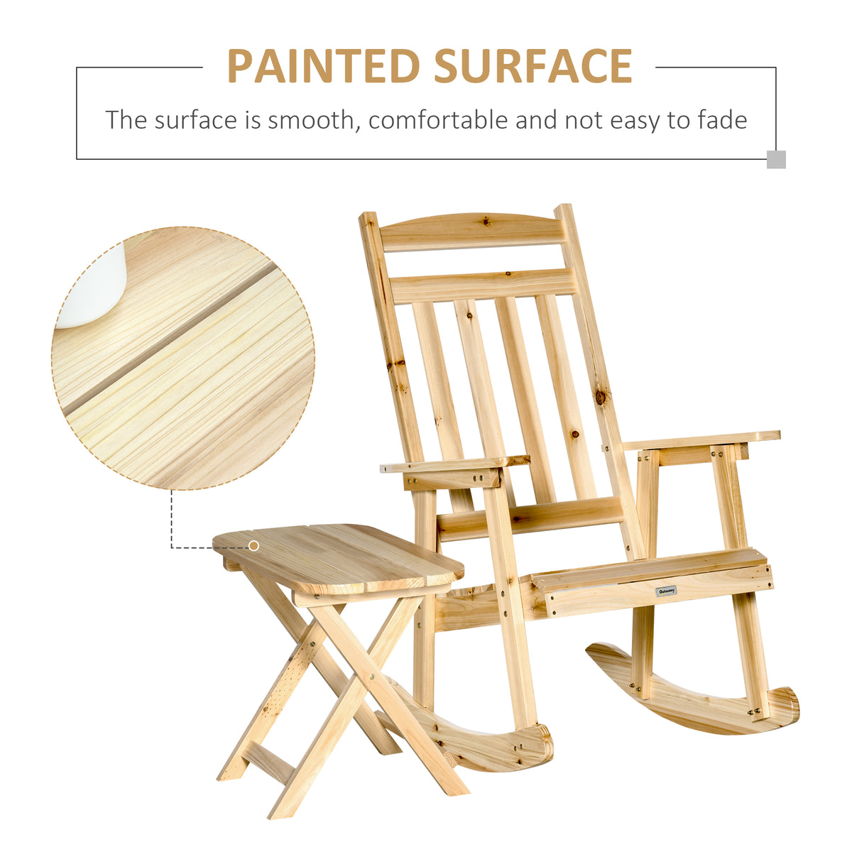 2 Pieces Wood Patio Bistro Set, Outdoor Rocking Chair Set With Armrests And High Back Rocking Chair And Portable Side Table, For Indoor, Outdoor, Patio, Backyard, Natural Natural Wood