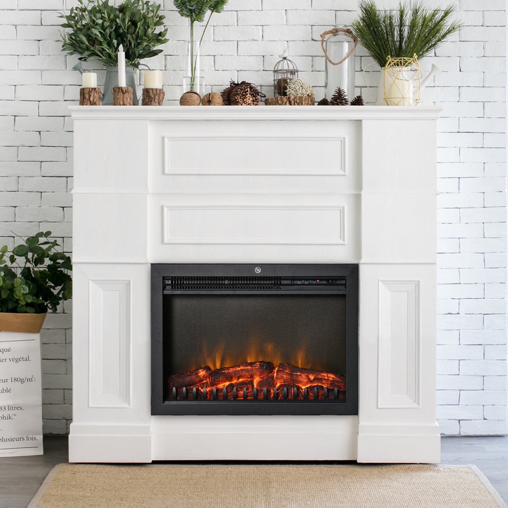 24" Electric Fireplace Insert, Retro Recessed Fireplace Heater With Realistic Flame, Remote Control And Adjustable Brightness, 750 1500W, Black Black Steel