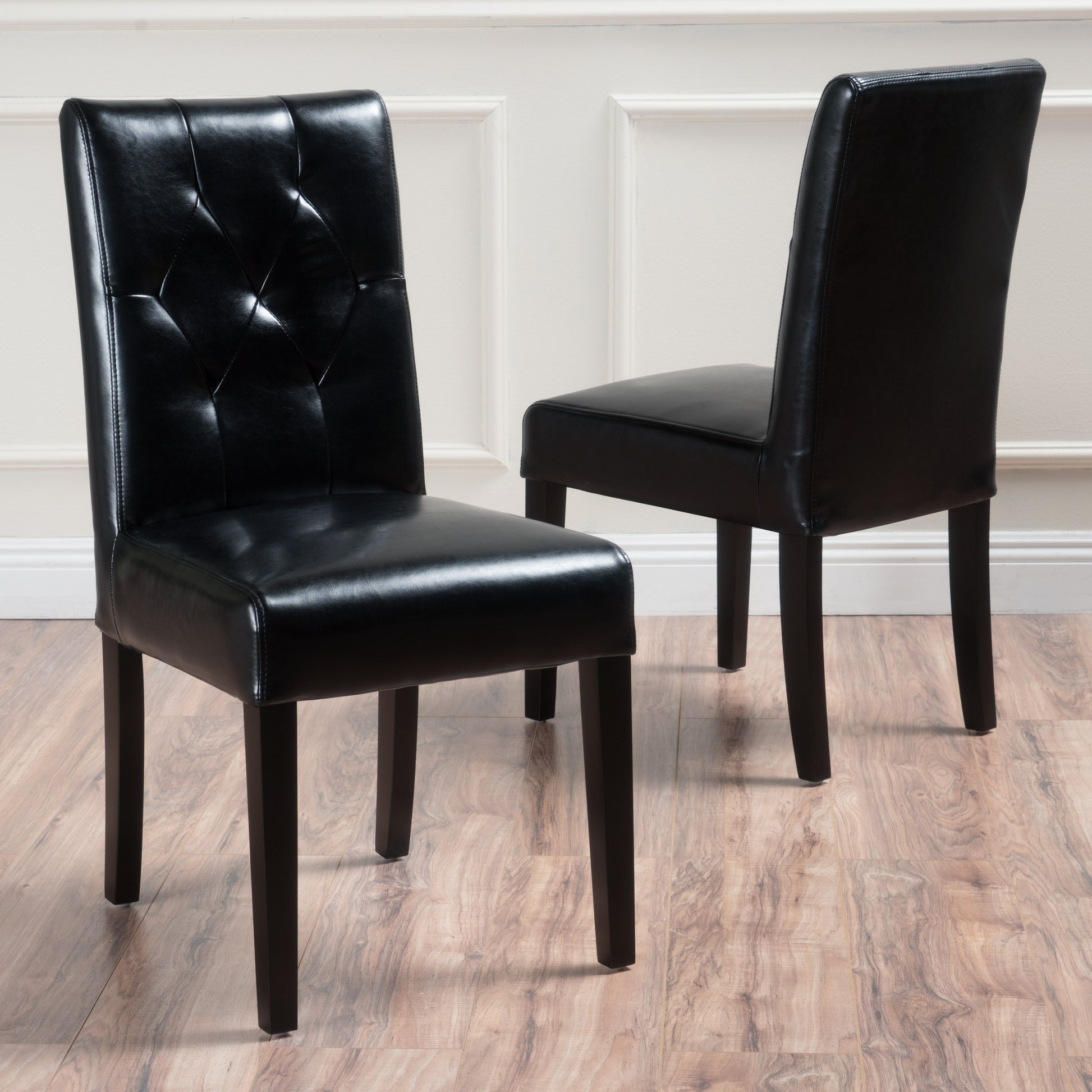 Angelo Tufted Dining Buttons Black Leather