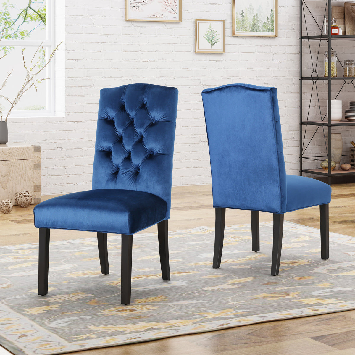 Harriet Kd Tufted Dining Navy Blue Velvet