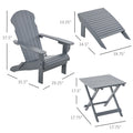 3 Piece Folding Adirondack Chair With Ottoman And Side Table, Outdoor Wooden Fire Pit Chairs W High Back, Wide Armrests For Patio, Backyard, Garden, Lawn Furniture, Gray Gray Wood