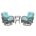 3 Pieces Outdoor Swivel Rocker Patio Chairs, 360 Degree Rocking Patio Conversation Set With Thickened Cushions And Glass Coffee Table For Backyard, Blue Blue Steel