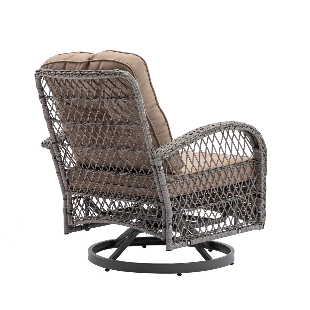 3 Pieces Outdoor Swivel Rocker Patio Chairs, 360 Degree Rocking Patio Conversation Set With Thickened Cushions And Glass Coffee Table For Backyard, Khaki Khaki Steel