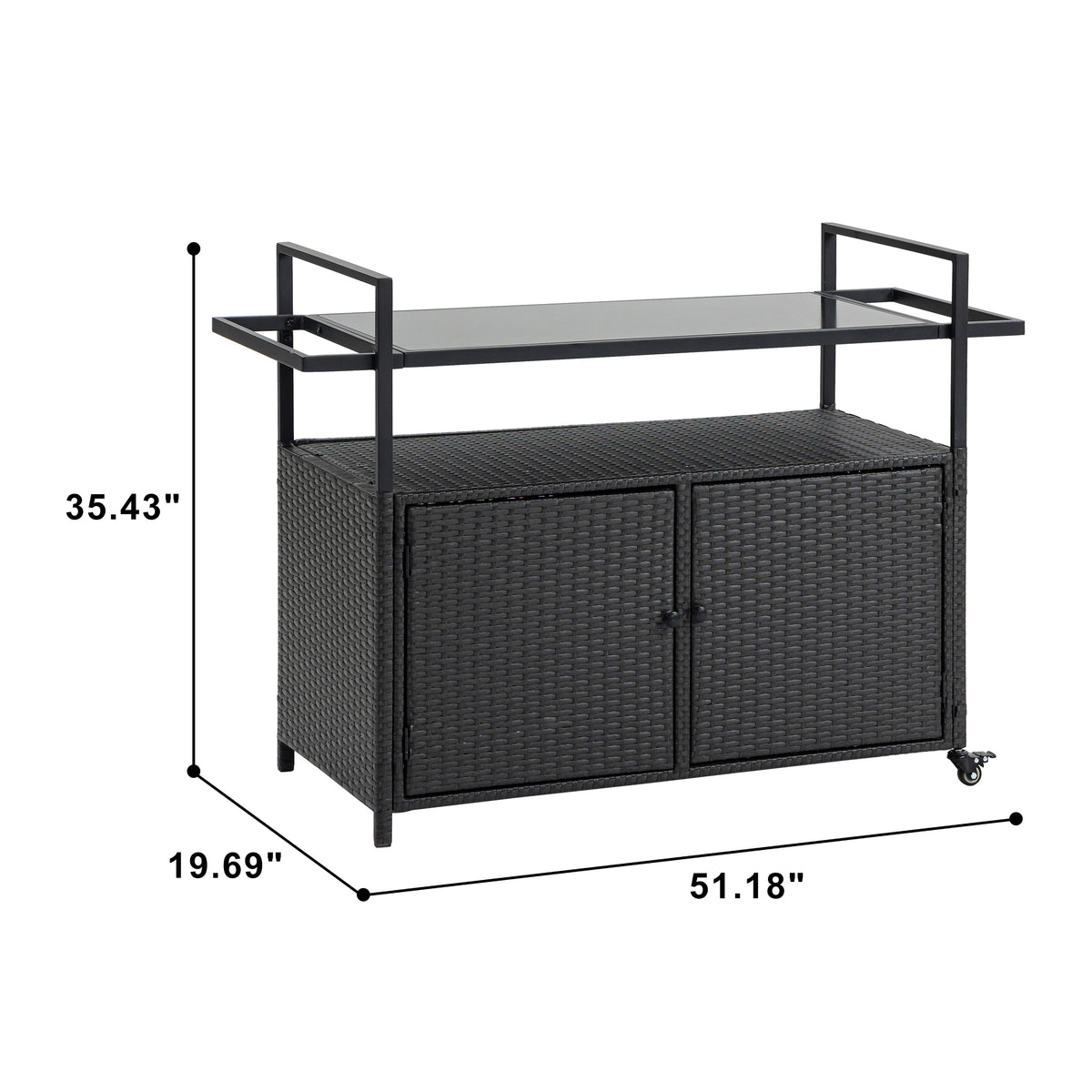 Outdoor Wicker Bar Cart, Patio Wine Serving Cart W Wheels, Rolling Rattan Beverage Bar Counter Table W Glass Top For Porch Backyard Garden Poolside Party, Black No Black Garden & Outdoor Steel
