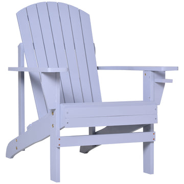Wooden Adirondack Chair, Outdoor Patio Lawn Chair With Cup Holder, Weather Resistant Lawn Furniture, Classic Lounge For Deck, Garden, Backyard, Fire Pit, Gray Gray Wood
