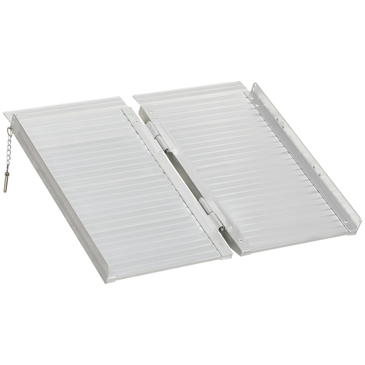 Textured Aluminum Portable Wheelchair Ramp For Home, Steps, Doorways, Foldable Handicap Ramp 2', Threshold Ramp With Durability For Strong Load Bearing Silver Aluminum