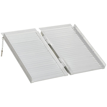 Textured Aluminum Portable Wheelchair Ramp For Home, Steps, Doorways, Foldable Handicap Ramp 2', Threshold Ramp With Durability For Strong Load Bearing Silver Aluminum