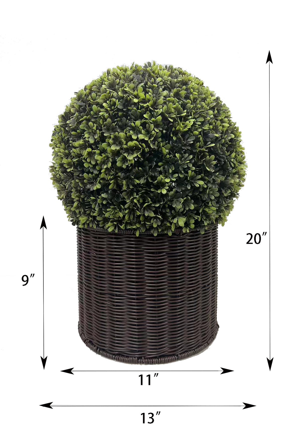 20" Ball Topiary In Woven Pot, Artificial Faux Plant For Indoor And Outdoor Green Plastic