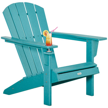 Hdpe All Weather Outdoor Adirondack Chair With Cup Holder, Fire Pit Chair For Backyard, Deck, Lawn, Garden, 330Lbs Capacity, Light Blue Blue Hdpe