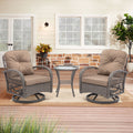 3 Pieces Outdoor Swivel Rocker Patio Chairs, 360 Degree Rocking Patio Conversation Set With Thickened Cushions And Glass Coffee Table For Backyard, Khaki Khaki Steel