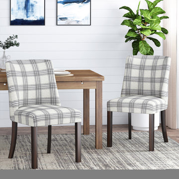 Dining Chair Grey Plaid Fabric