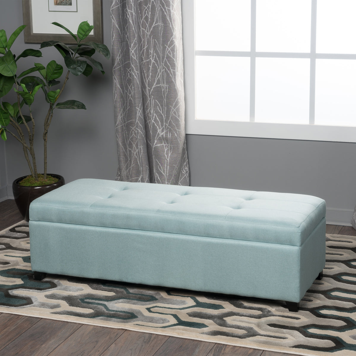 Brentwood Storage Ottoman Light Blue Fabric