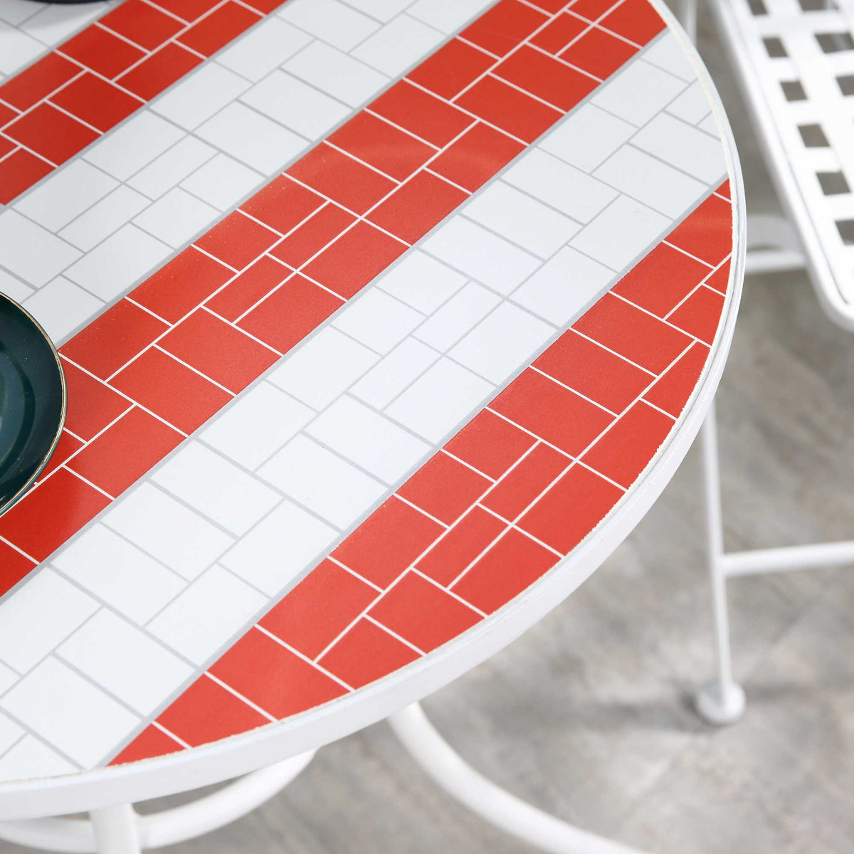 3 Piece Patio Bistro Set, Folding Outdoor Furniture With Usa Mosaic Table And Chairs, Portable Metal Frames For 4Th Of July, Balcony, Backyard, Poolside, Porch, American Flag White Metal