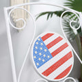 3 Piece Patio Bistro Set, Folding Outdoor Furniture With Usa Mosaic Table And Chairs, Portable Metal Frames For 4Th Of July, Balcony, Backyard, Poolside, Porch, American Flag White Metal