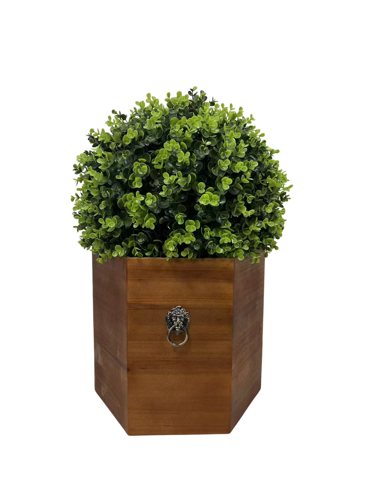 24" Ball Topiary In Redwood Pot, Artificial Faux Plant For Indoor And Outdoor Green Plastic