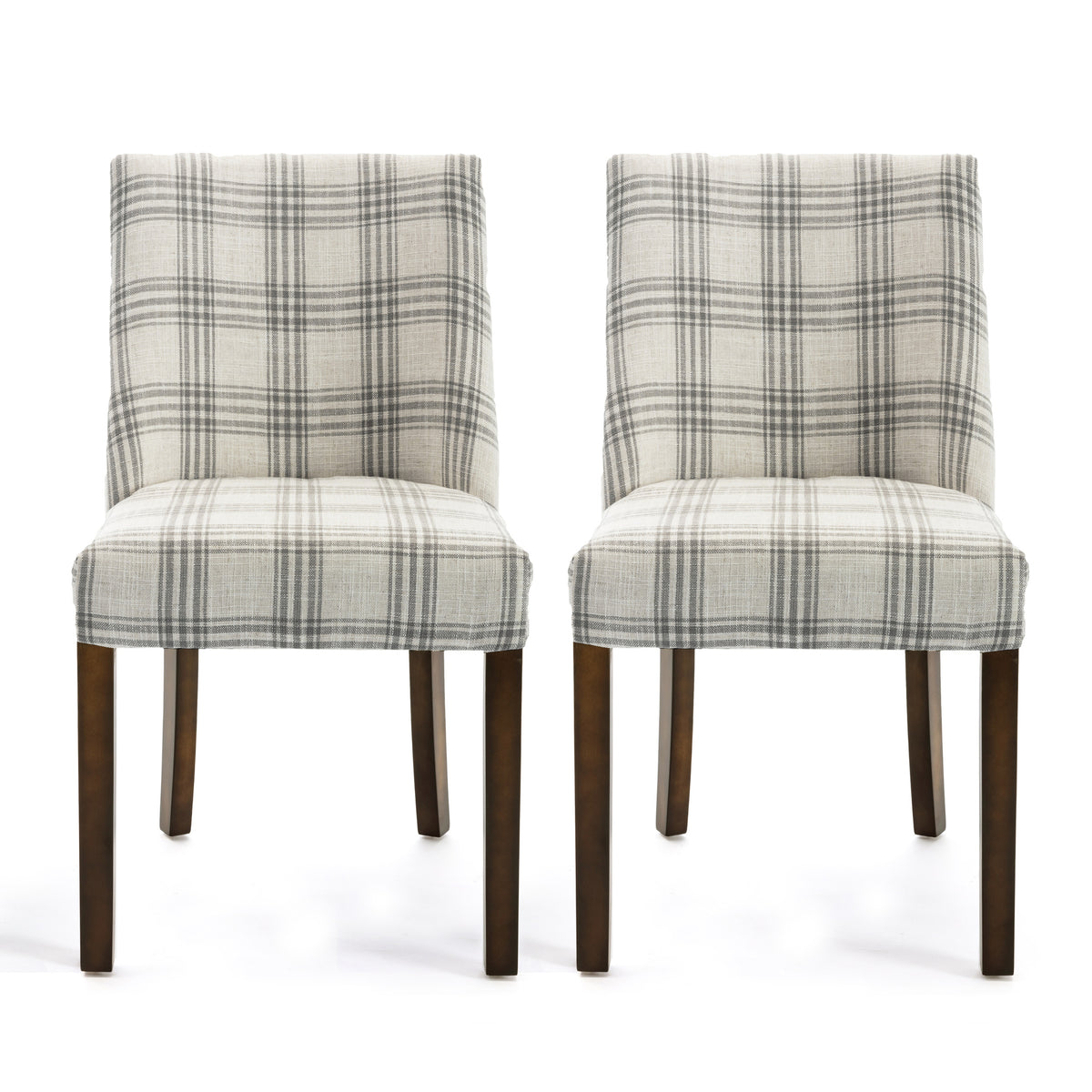 Dining Chair Grey Plaid Fabric