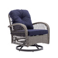 3 Pieces Outdoor Swivel Rocker Patio Chairs, 360 Degree Rocking Patio Conversation Set With Thickened Cushions And Glass Coffee Table For Backyard, Navy Blue Navy Blue Steel