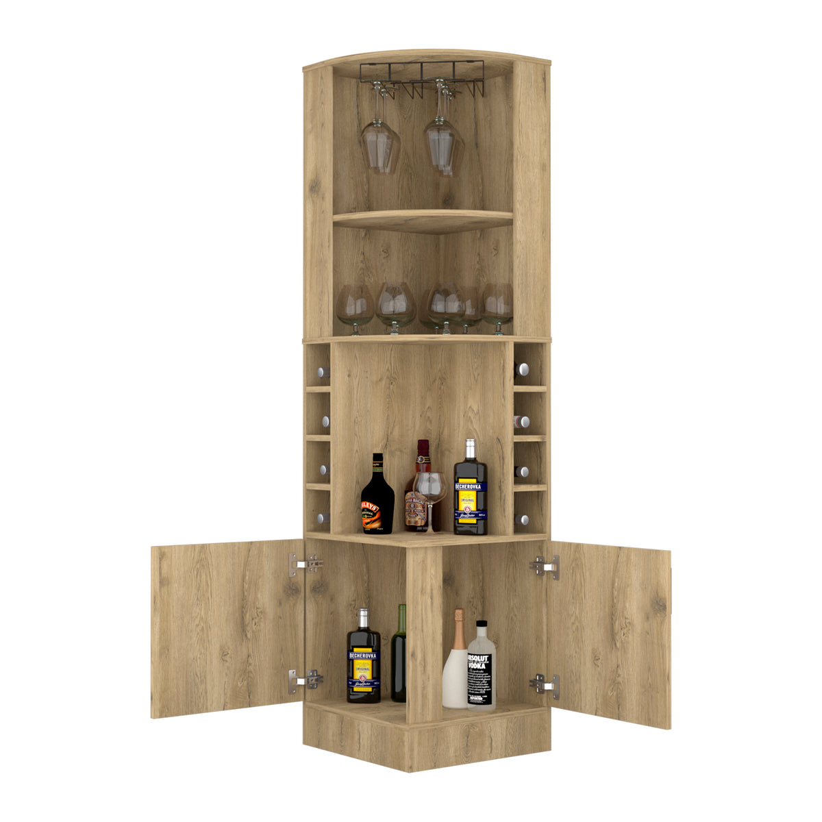 Corner Bar Cabinet Papprika, Living Room, Aged Oak Beige Particle Board Engineered Wood