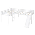 L Shaped Twin Size Loft Bed With Ladder And Slide, White White Solid Wood Mdf