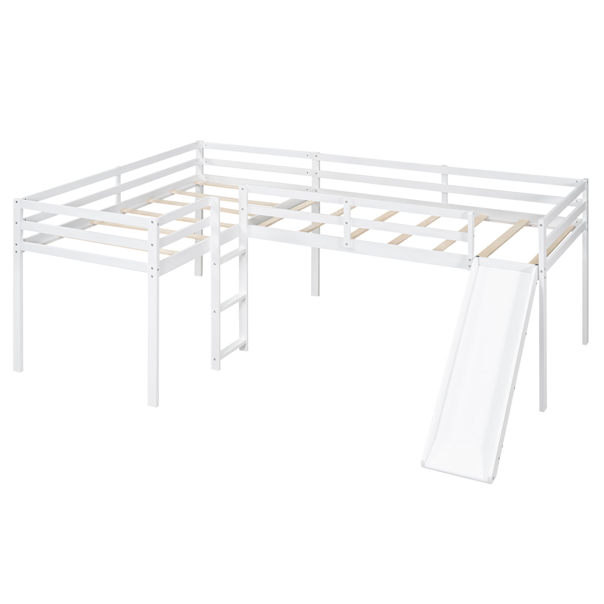 L Shaped Twin Size Loft Bed With Ladder And Slide, White White Solid Wood Mdf