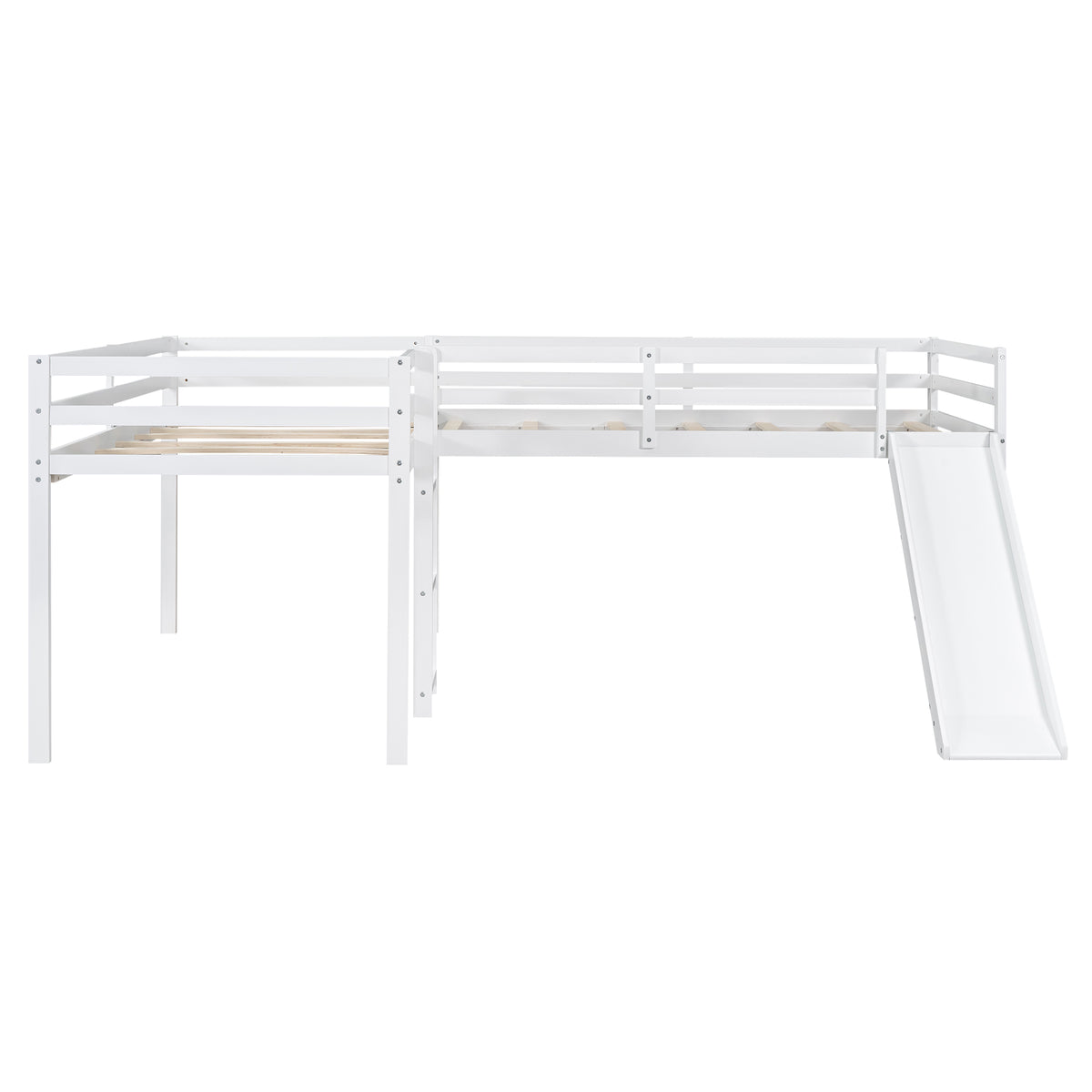 L Shaped Twin Size Loft Bed With Ladder And Slide, White White Solid Wood Mdf