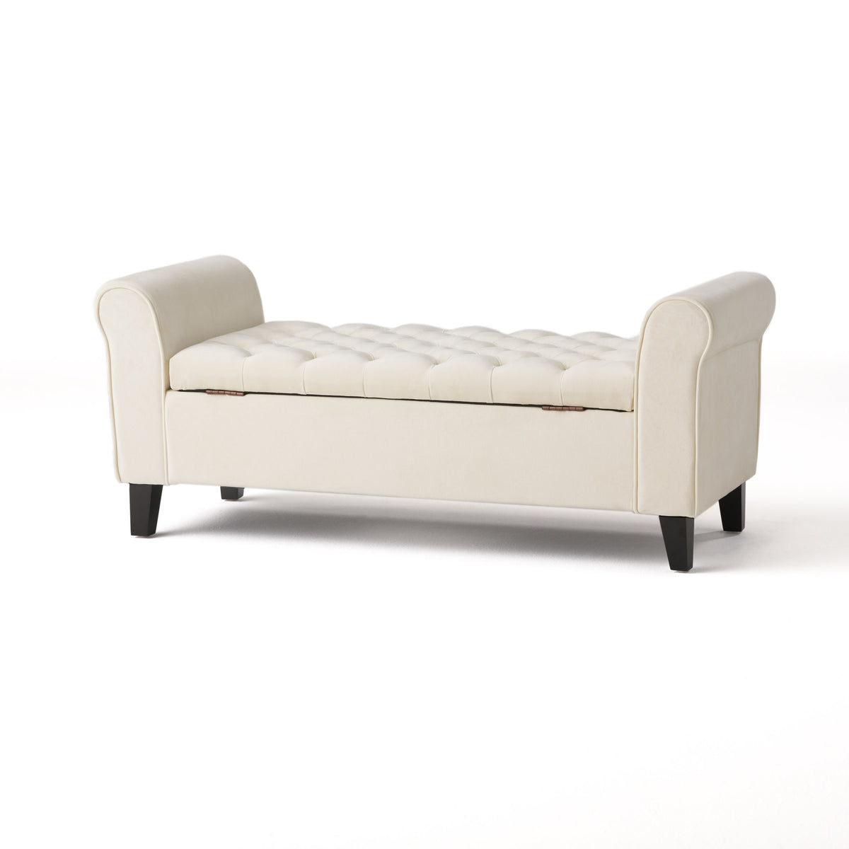 Hayes Armed Storage Bench Ivory Velvet