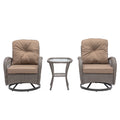 3 Pieces Outdoor Swivel Rocker Patio Chairs, 360 Degree Rocking Patio Conversation Set With Thickened Cushions And Glass Coffee Table For Backyard, Khaki Khaki Steel