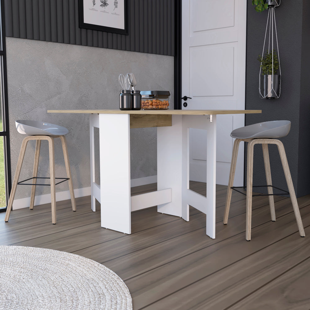 Folding Dining Table Evart, Living Room, White Macadamia Multicolor Particle Board Engineered Wood